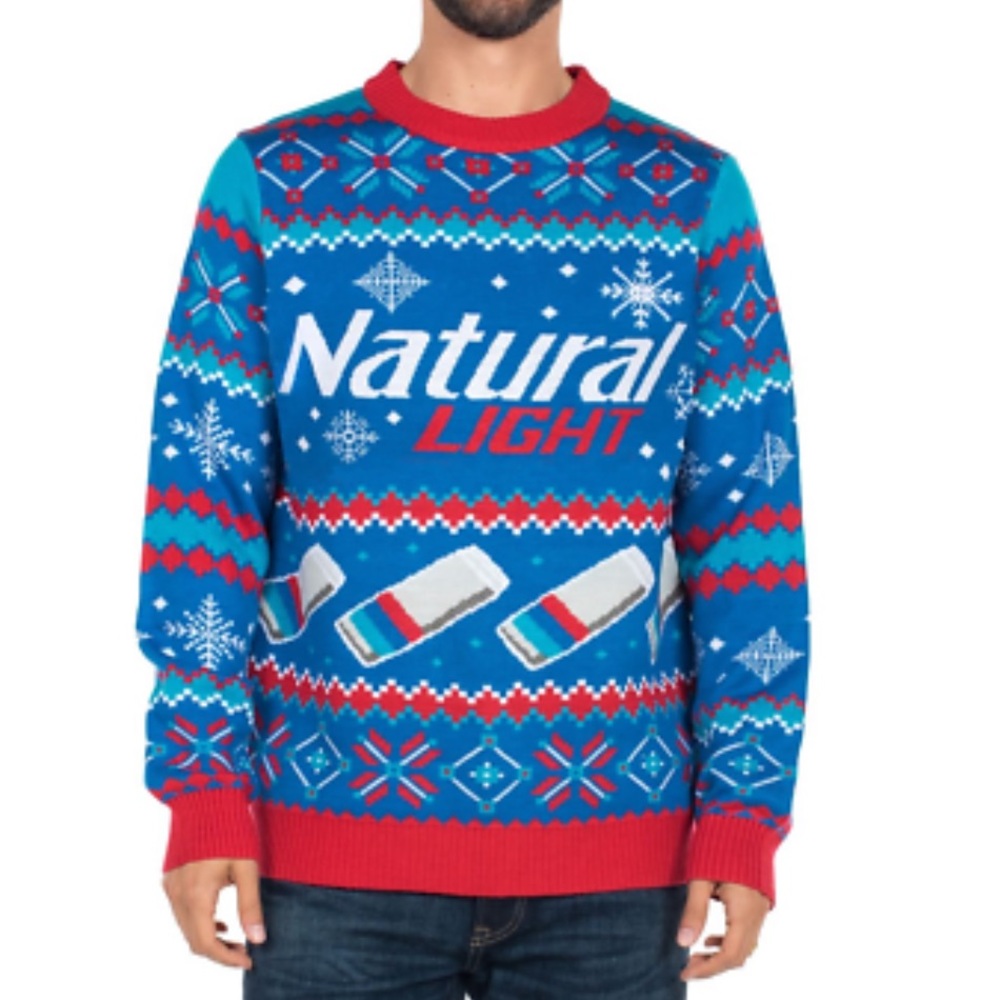NATURAL LIGHT Beer men’s size small Ugly Christmas Sweater Multi-color NWOT